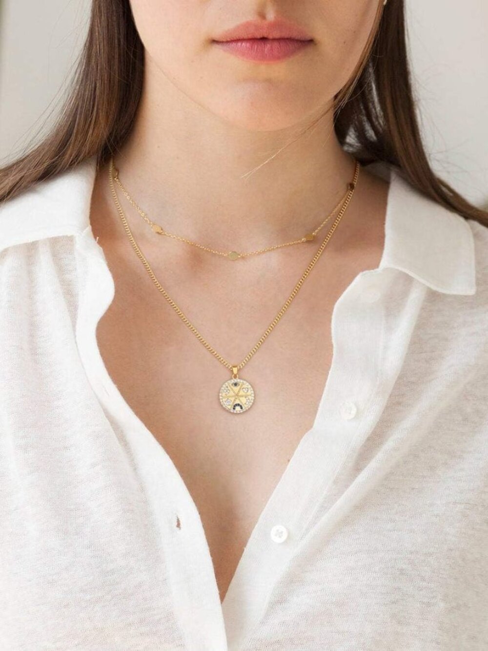 18K Gold Plated Moon Star Lion Evil Eye Love Heart Cross Pendant Necklace Medall - Picture 4 of 6